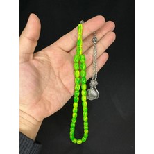 Anemore Collection Sevgiliye Özel Hediyetoz Kehribar Tesbih Yeşil Renkli Kapsül Kesim 11,5mmx8,5mm H-1579.