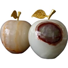 El Yapımı Oniks Doğal Taş Elma Biblo – 2’li Dekoratif Set