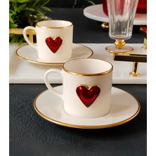 Regna Home Love 4 Parça 2 Kişilik Yaldızlı Porselen Kahve Fincan Takımı