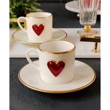 Regna Home Love 4 Parça 2 Kişilik Yaldızlı Porselen Kahve Fincan Takımı