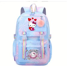 Bundle Island Çocuk Sırt Çantası Hello Kitty Renkli Figürlü 4 Bölmeli Geniş Kapasiteli Mavi