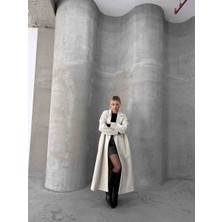 Şeyda Butik Ekru Oversize Kaşe Kaban