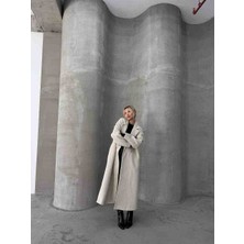 Şeyda Butik Ekru Oversize Kaşe Kaban