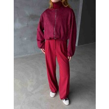 Şeyda Butik Bordo Balon Kollu Süet Bomber Ceket