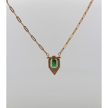 Jia Jewelry Serenay Model Yeşil Taşlı Gold Çelik Kolye