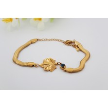 Yonca Yaprak Model Gold Çelik Bileklik