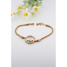 Jia Jewelry Gold Çiçek Detaylı Çelik Bileklik