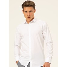 Süvari Slim Fit Klasik Yaka Armürlü Beyaz Erkek Gömlek GM2024700341