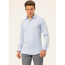 Süvari Slim Fit Klasik Yaka Düz Mavi - Buz Erkek Gömlek GM1007100509