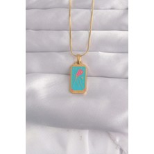 Shopzum 316L Çelik Gold Renk Mavi Mineli Tarot Kolye