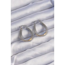 Shopzum Pirinç Gold Gümüş Renkli Oval Çoklu Görünümlü Küpe