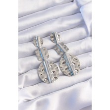 Shopzum Pirinç Gümüş Renk Geometrik Ezme Plaka Küpe