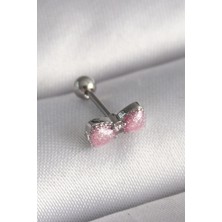 Shopzum 316L Çelik Gümüş Renk Pembe Mineli Kalp Zirkon Taş Detay Tragus Piercing