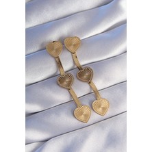 Shopzum 316L Çelik Gold Renk Uzun Italyan Zincir Detaylı Kalp Küpe