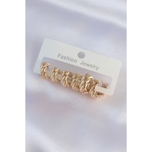 Shopzum Pirinç Gold Renk Minimal Tırtıklı Küpe Seti