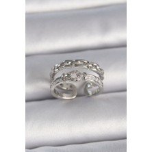 Shopzum Pirinç Gümüş Renk Zirkon Taşlı Ayarlanabilir Model Kadın Yüzük