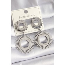 Tua Moda 316L Çelik Gümüş Renk Sallantı Güneş Model Kadın Küpe