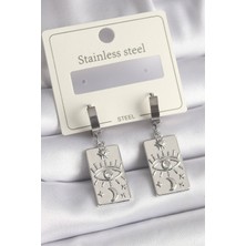 Tua Moda 316L Çelik Gümüş Renk Zirkon Taşlı Göz Işleme Detaylı Plaka Model Kadın Küpe