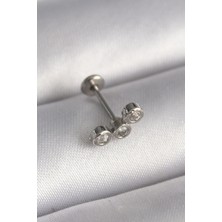 Shopzum 316L Çelik Gümüş Renk Zirkon Taşlı Tragus Piercing