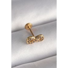 Shopzum 316L Çelik Gold Renk Zirkon Taşlı Sonsuzluk Model Tragus Piercing