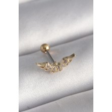 Shopzum 316L Çelik Gümüş Renk Zirkon Taş Detay Kanat Model Tragus Piercing