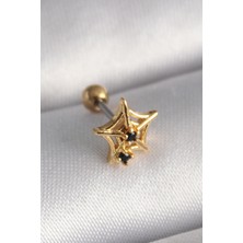 Shopzum 316L Çelik Gold Renk Siyah Zirkon Taş Detay Örümcek Ağ Model Tragus Piercing