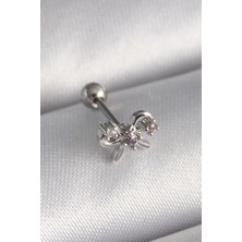 Shopzum 316L Çelik Gümüş Renk Zirkon Taşlı Kurdele Tragus Piercing