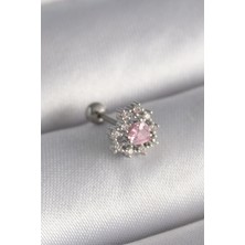 Shopzum 316L Çelik Gümüş Renk Zirkon Taşlı Kalp Tragus Piercing
