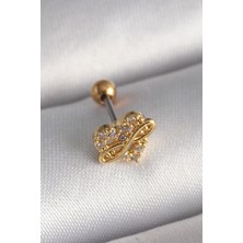 Shopzum 316L Çelik Gold Renk Zirkon Taşlı Kalp Sonsuzluk Detay Tragus Piercing