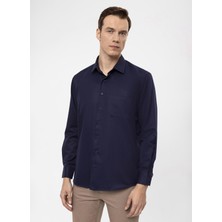 Süvari Regular Fit Klasik Yaka Armürlü Lacivert Erkek Gömlek GM2025000274