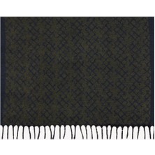 Erkek Lacivert Yeşil Desenli Yünlü Kaşkol