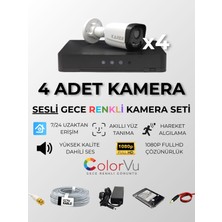 Karer 4'lü Her Şey Dahil Sesli Tak Çalıştır Hazır Set - Dahili Sesli, 5mp Lensli, Gece Renkli Görüş, Yüz Tanıma, Hareket Algılama