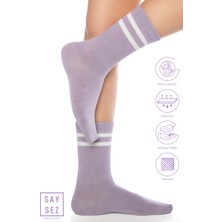 Saysez Bambu Unisex Tenis Kolej Çizgili Premium Pembe Renk Dikişsiz Soket Çorap