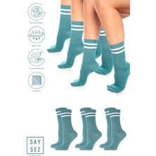 Saysez Bambu Unisex Tenis Kolej Çizgili Premium Dikişsiz Soket Çorap 3'lü Paket