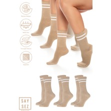 Saysez Bambu Unisex Tenis Kolej Çizgili Premium Dikişsiz Soket Çorap 3'lü Paket