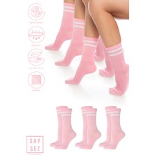 Saysez Bambu Unisex Tenis Kolej Çizgili Premium Dikişsiz Soket Çorap 3'lü Paket