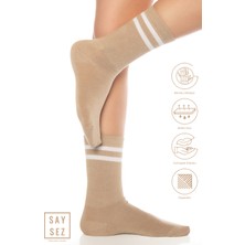 Saysez Bambu Unisex Tenis Kolej Çizgili Premium Pembe Renk Dikişsiz Soket Çorap