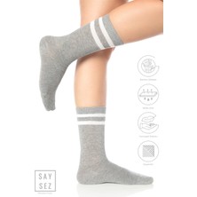 Saysez Bambu Unisex Tenis Kolej Çizgili Premium Pembe Renk Dikişsiz Soket Çorap