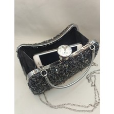 Fest Kadın Siyah Taşlı Abiye Clutch Portföy Çanta