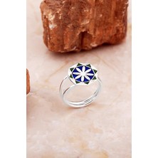 Sümer Telkari Anadolu Motifli Elişi Mineli Gümüş Çiçek Yüzük 3762