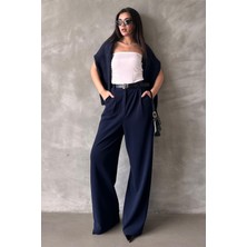 Lacivert Çift Pileli Kemerli Pantolon MG2330