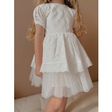 Lace Fistolu Ekru Elbise