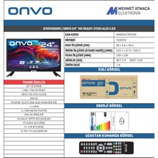 Onvo 24OV5000H 24'' 60 Ekran Dahili Uydu Alıcılı HD Ready LED TV (12V)