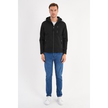 Deri Company Shell Siyah Erkek Softshell Mont Kapüşonlu Comfort Fit