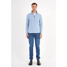 Deri Company Bebek Mavisi Polar Sweatshirt Erkek Dik Yaka
