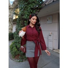 Esra Helvacı Bordo Bağlama Detaylı Gömlek