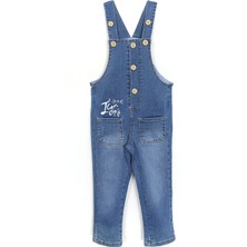 DobaKids Kedi Desen Aplikeli Unisex Bebek & Çocuk Denim Salopet Mavi 001-0001987