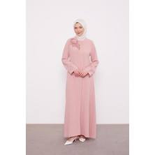 Lêvi D'or Pudra Taş İşlemeli Tüy Detaylı Ferace