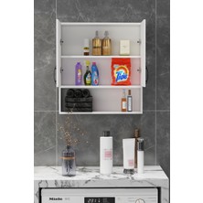 Elay Design Defne Beyaz Çamaşır Makinası Üst Dolabı