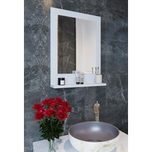 Safir Banyo Aynası Dresuar 60X45 Beyaz Raflı Banyo Aynası